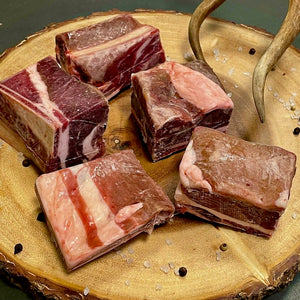 Reindeer ribs squares on board of reindeer meat buy from Swedish Wild
